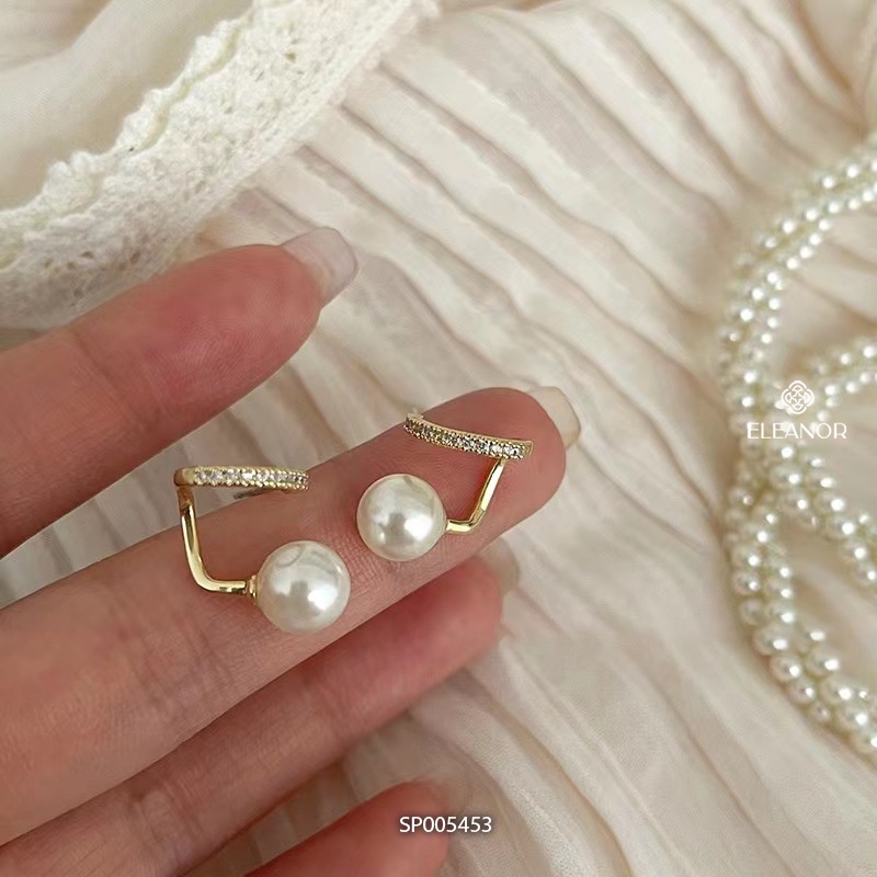Bông tai nữ chuôi bạc 925 Eleanor Accessories đính đá kết hợp ngọc trai nhân tạo phụ kiện trang sức 5453