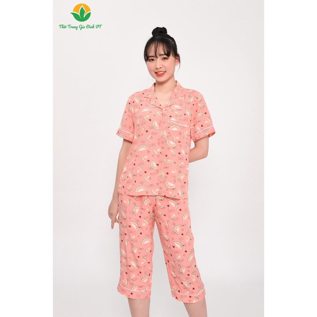 Bộ đồ pijama nữ mùa hè Việt Thắng, quần lửng, áo cộc tay , chất lanh ( tole) - B06.2316A