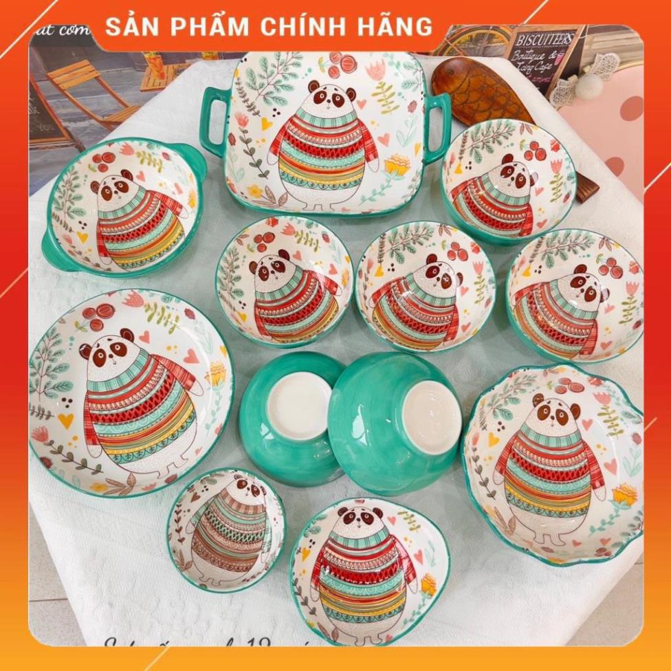 Siêu Sale - Bát Đĩa Gốm Sứ Decor, Bát Ăn Cơm, Bát Ăn Chè, Chén Dĩa Dễ Thương Bộ Bát Đĩa Gấu Xanh 12 Món Xinh yêu