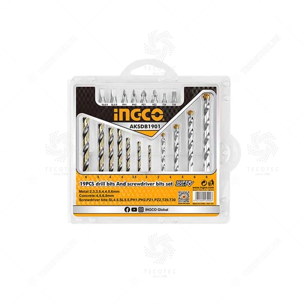 Máy khoan pin INGCO CDLI200215 cầm tay, máy khoang pin 3 chức năng có búa, tặng kèm Bộ 19 mũi khoan và vặn vít