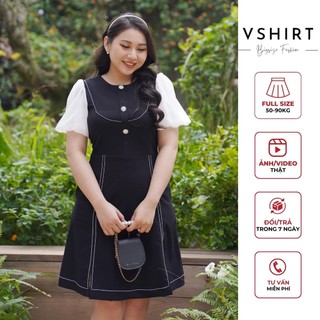 Váy đen chỉ nổi khuy đá VSHIRT chất liệu tằm hàn thoải mái mềm mại