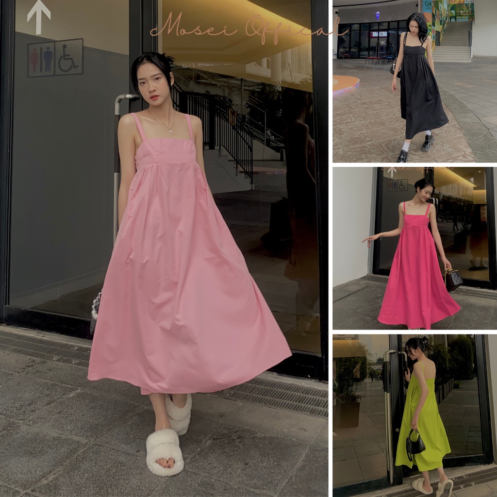 Váy nữ hai dây dáng dài Mosei Dress đầm hở lưng local brand form suông che dáng siêu xinh thiết kế túi 2 bên có bigsize | BigBuy360 - bigbuy360.vn