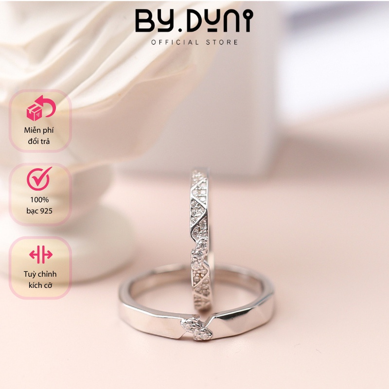 Nhẫn đôi bạc nam nữ By.duni, nhẫn cặp bạn thân chất liệu bạc 925 đính đá hoạ tiết hình xoắn đơn giản tinh tế BN05