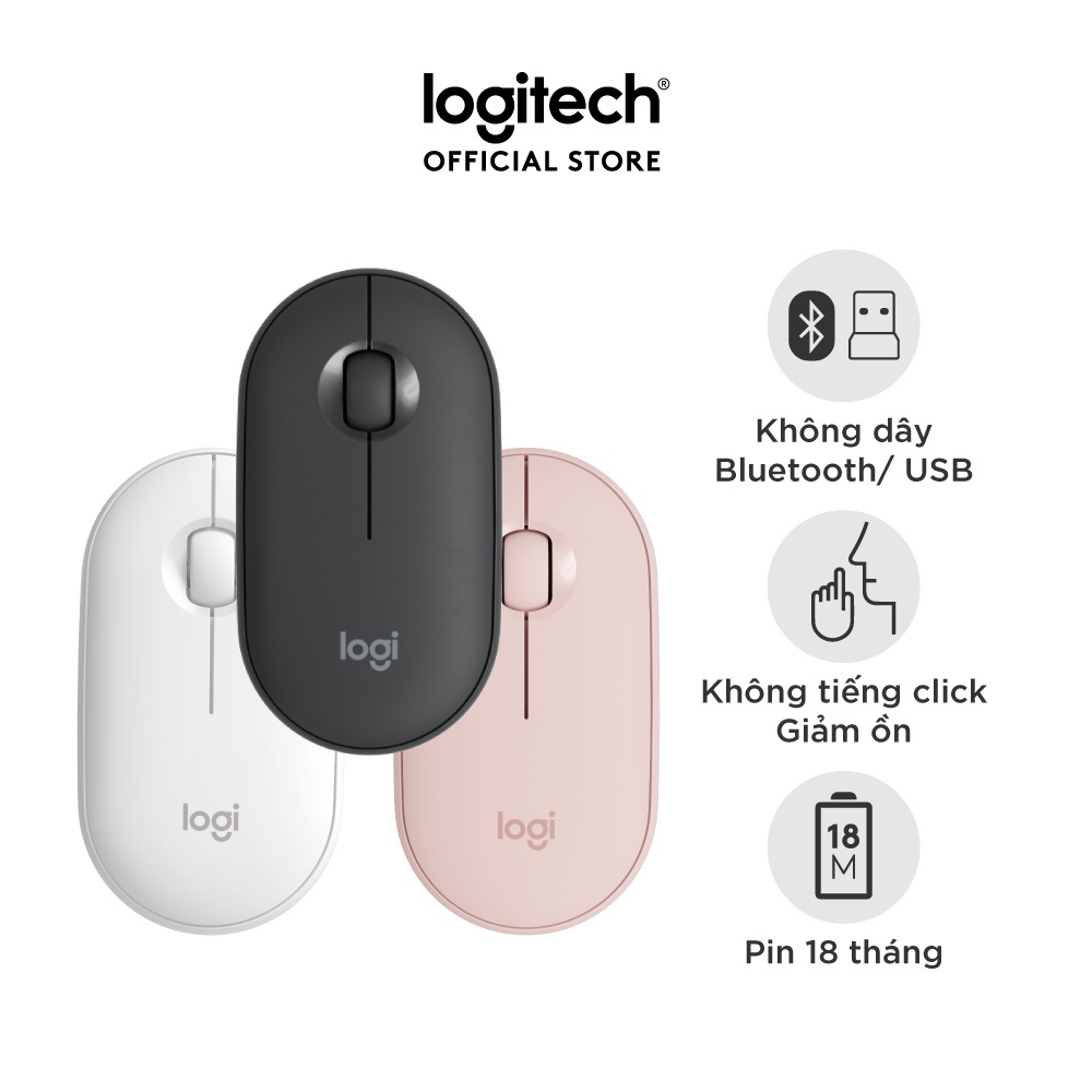 Chuột không dây Bluetooth Logitech Pebble M350 thiết kế siêu mỏng, dùng cực êm, thời lượng pin dài, nhiều màu sắc