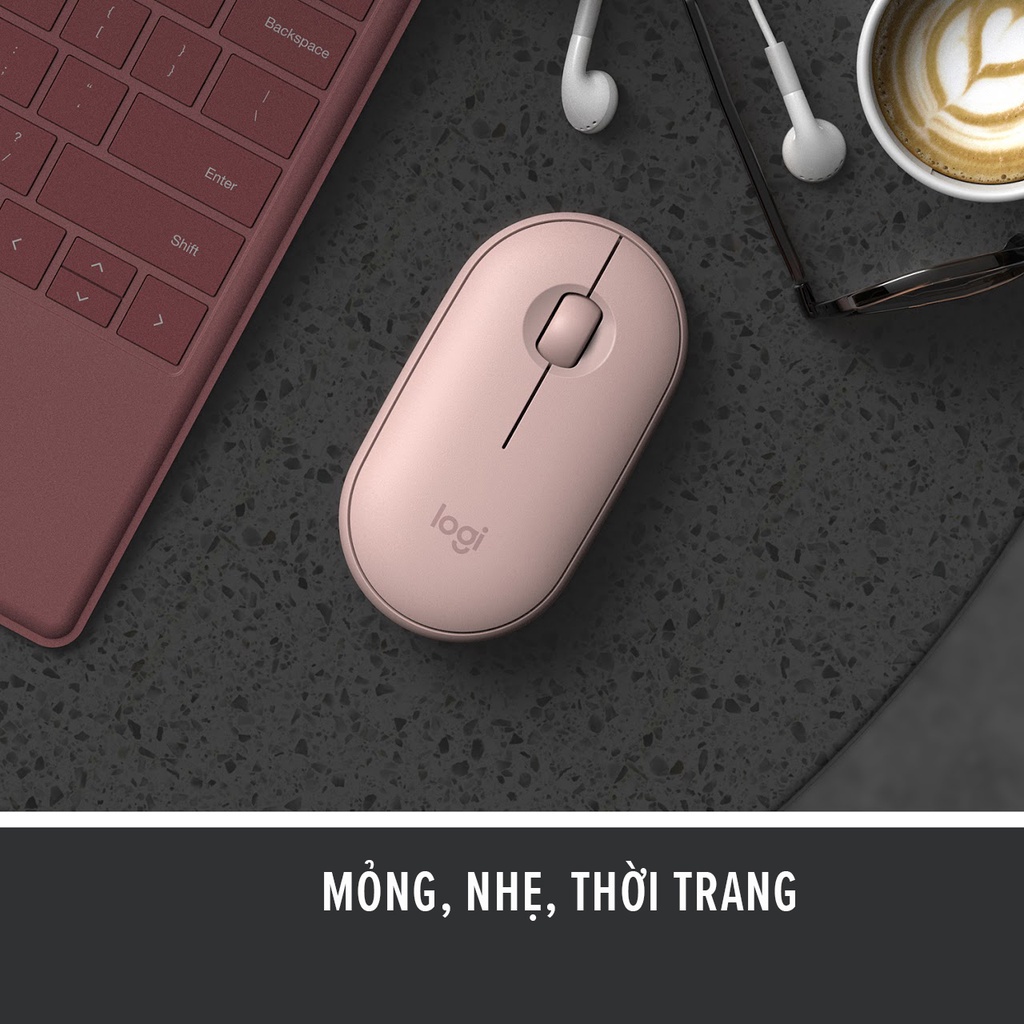 Chuột không dây Bluetooth Logitech Pebble M350 thiết kế siêu mỏng, dùng cực êm, thời lượng pin dài, nhiều màu sắc