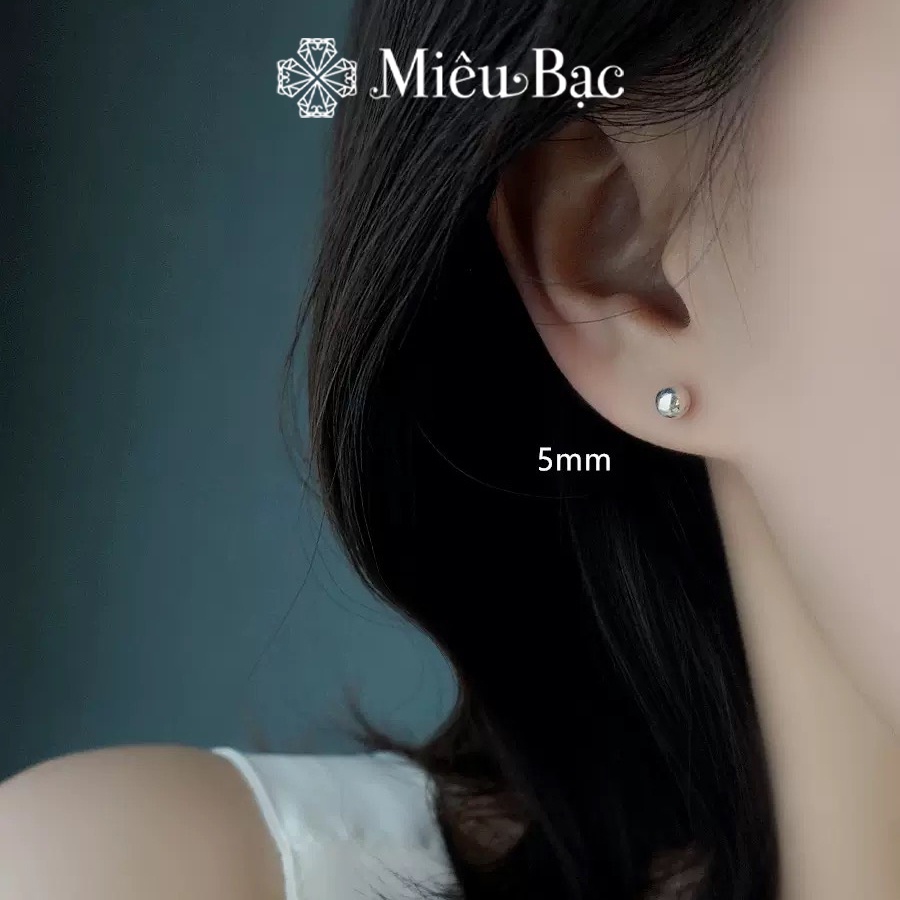 Bông tai bạc nữ bi tròn unisex Miêu Bạc khuyên tai nam nữ bi chất liệu bạc S925 thời trang phụ kiện trang sức B000061
