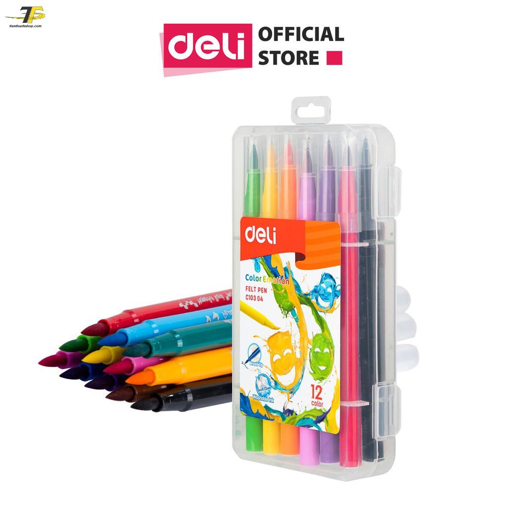 Bút màu nước lông mềm ( Hộp nhựa ) Deli - 12 màu/24 màu - 1 hộp - EC10304/EC10324
