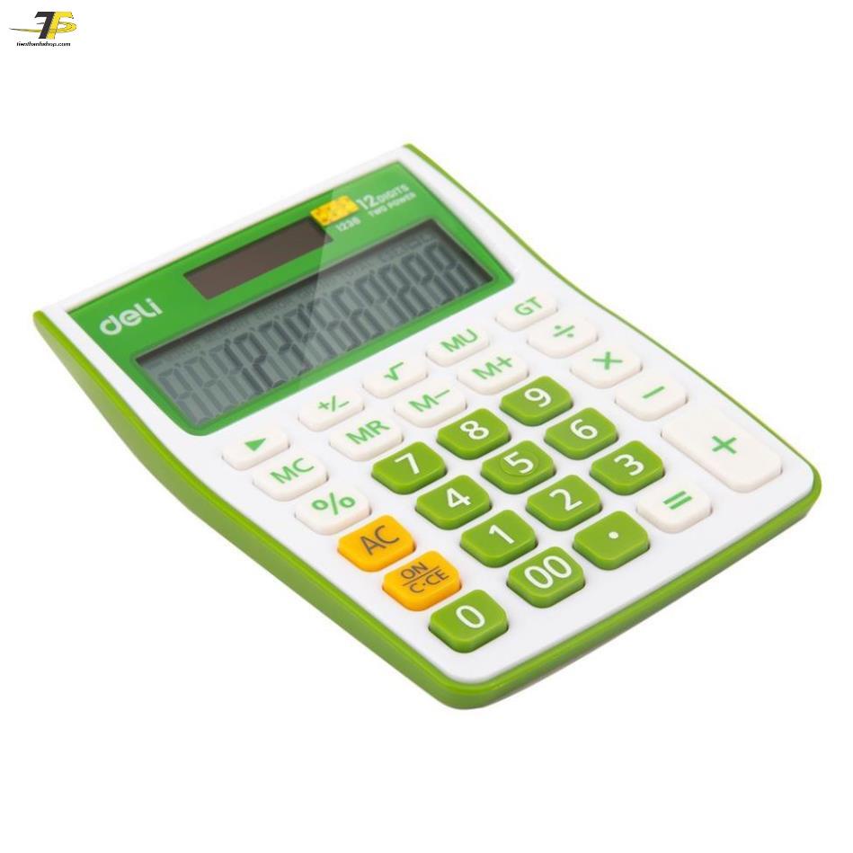 Máy tính kỹ thuật 12 số Deli 1238 - Đen, Cam, Xanh dương, Xanh lá
