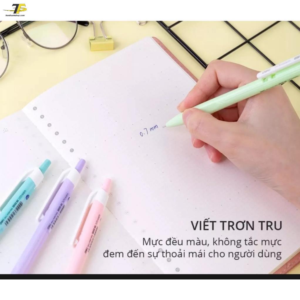 Bút bi bấm cao cấp mực xanh ngòi 0.7mm - DELI Q03336 , viết nét đều trơn tru