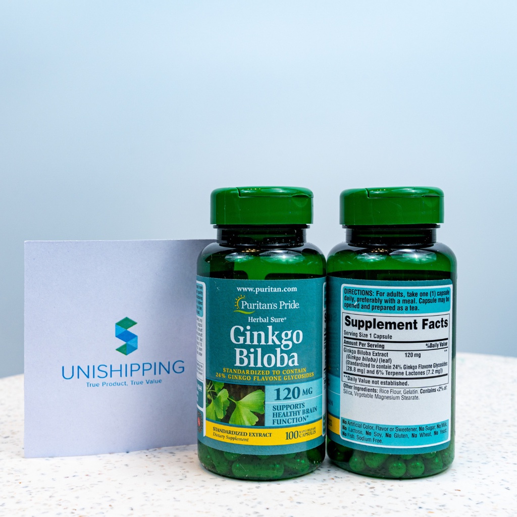 Viên Uống Bổ Não Hỗ Trợ Tuần Hoàn Não Bộ Puritans pride Ginkgo Biloba 120mg 100 Viên