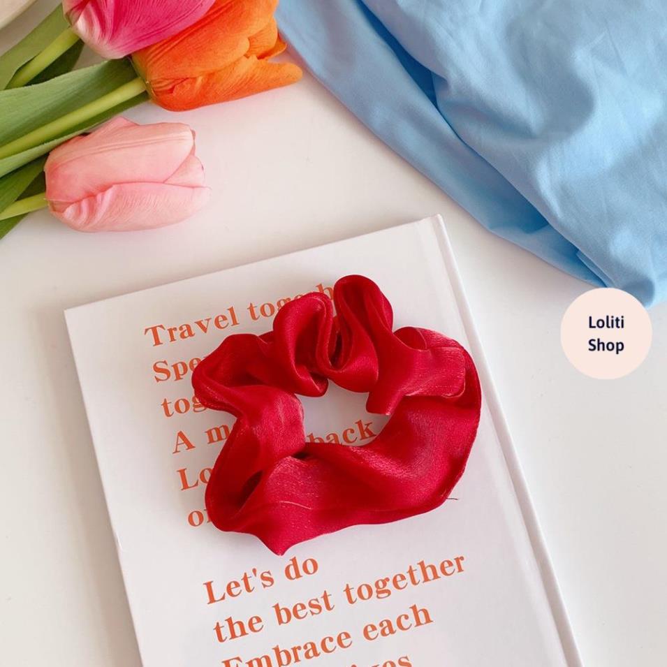 Buộc tóc lụa scrunchies mẫu trơn nhiều màu LOLITI TOC619