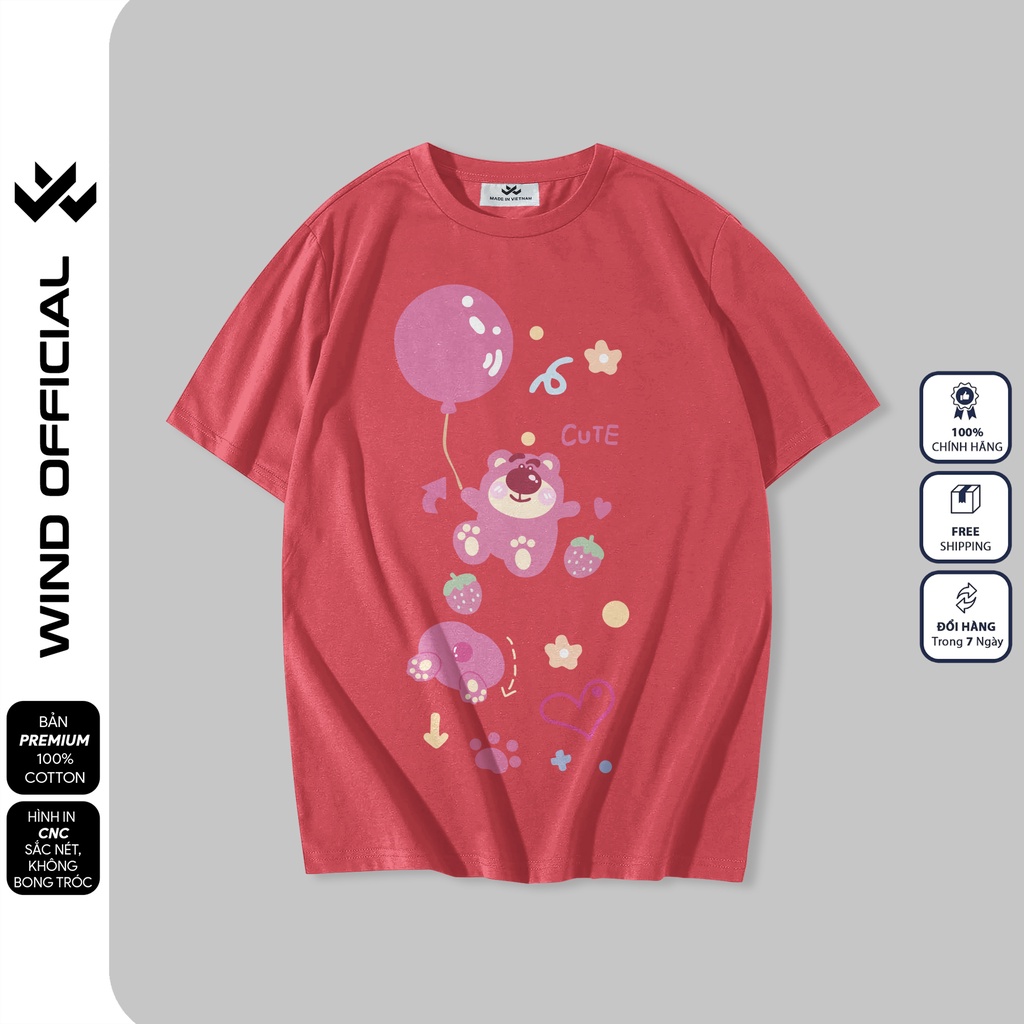 Áo thun tay lỡ form rộng WIND Gấu Lotso Bong Bóng phông unisex 65% cotton oversize