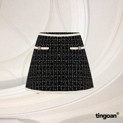 TINGOAN® - Chân váy tweed lấp lánh cạp lửng form A đen MIDNIGHT TWEED SKIRT V2/BL