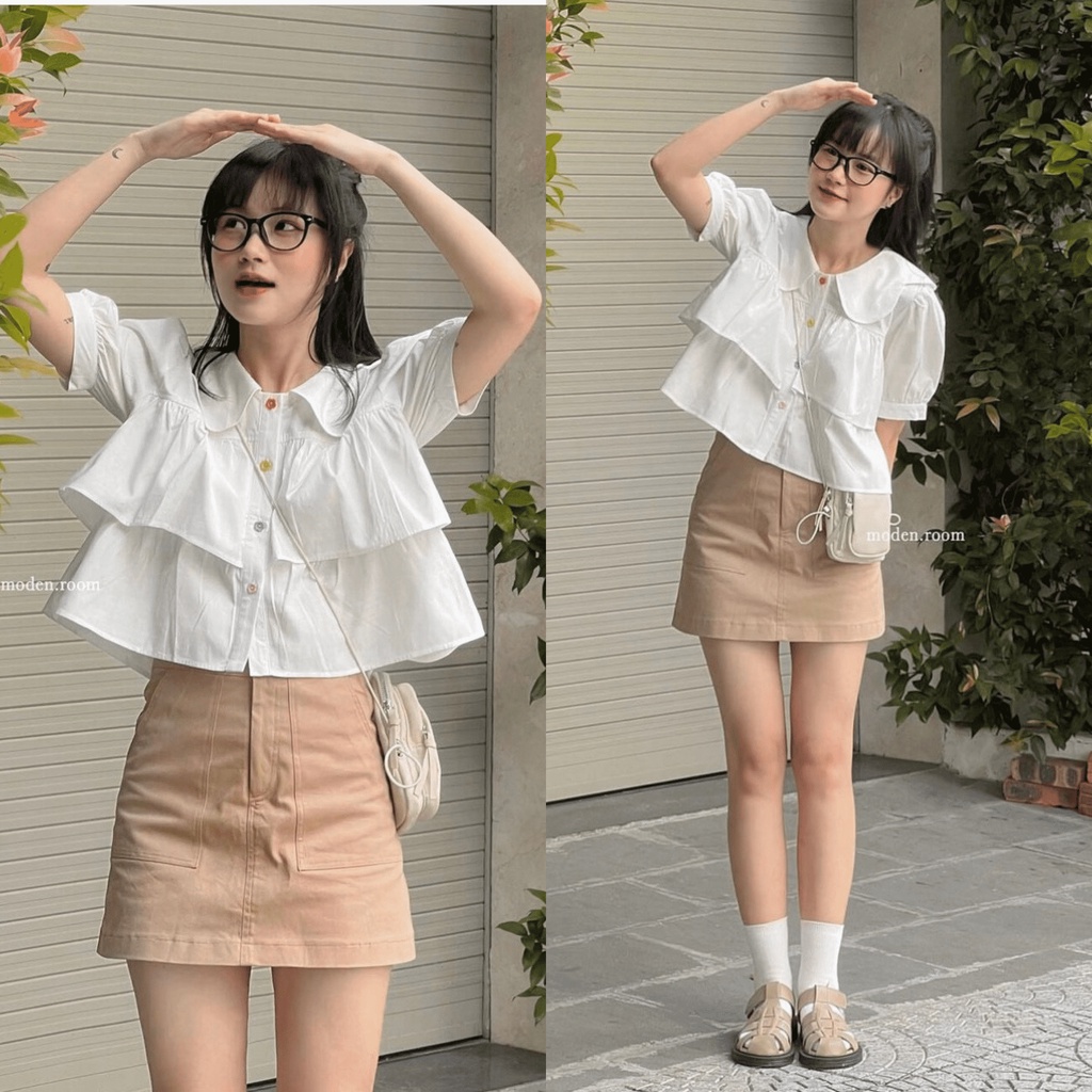 ( Ảnh thật) Sơ mi bèo hai tầng cúc hoa nhiều màu thô mềm chuẩn form Hàn Quốc
