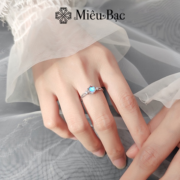 Nhẫn bạc nữ Miêu Bạc Moonlight đính đá mặt trăng moonstone chất liệu bạc 925 thời trang phụ kiện trang sức N000782x