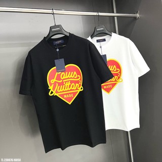 Áo thun nam nữ LV trái tim cổ tròn chất liệu cotton mền mại, Áo thun nam nữ chất cotton co dãn 4 chiều
