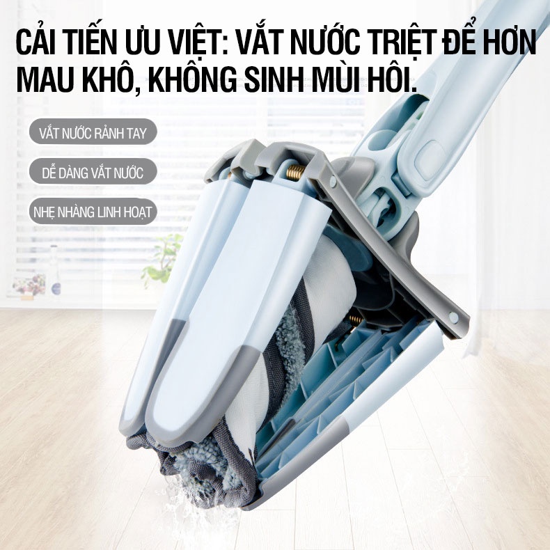 Cây lau nhà tự vắt Kitimop-DRY hình chữ X, lau khô và lau ướt, thanh thép không gỉ, khớp xoay 360 độ, 2 bông lau