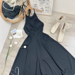 Đầm váy freesize maxi yếm đen hở lưng