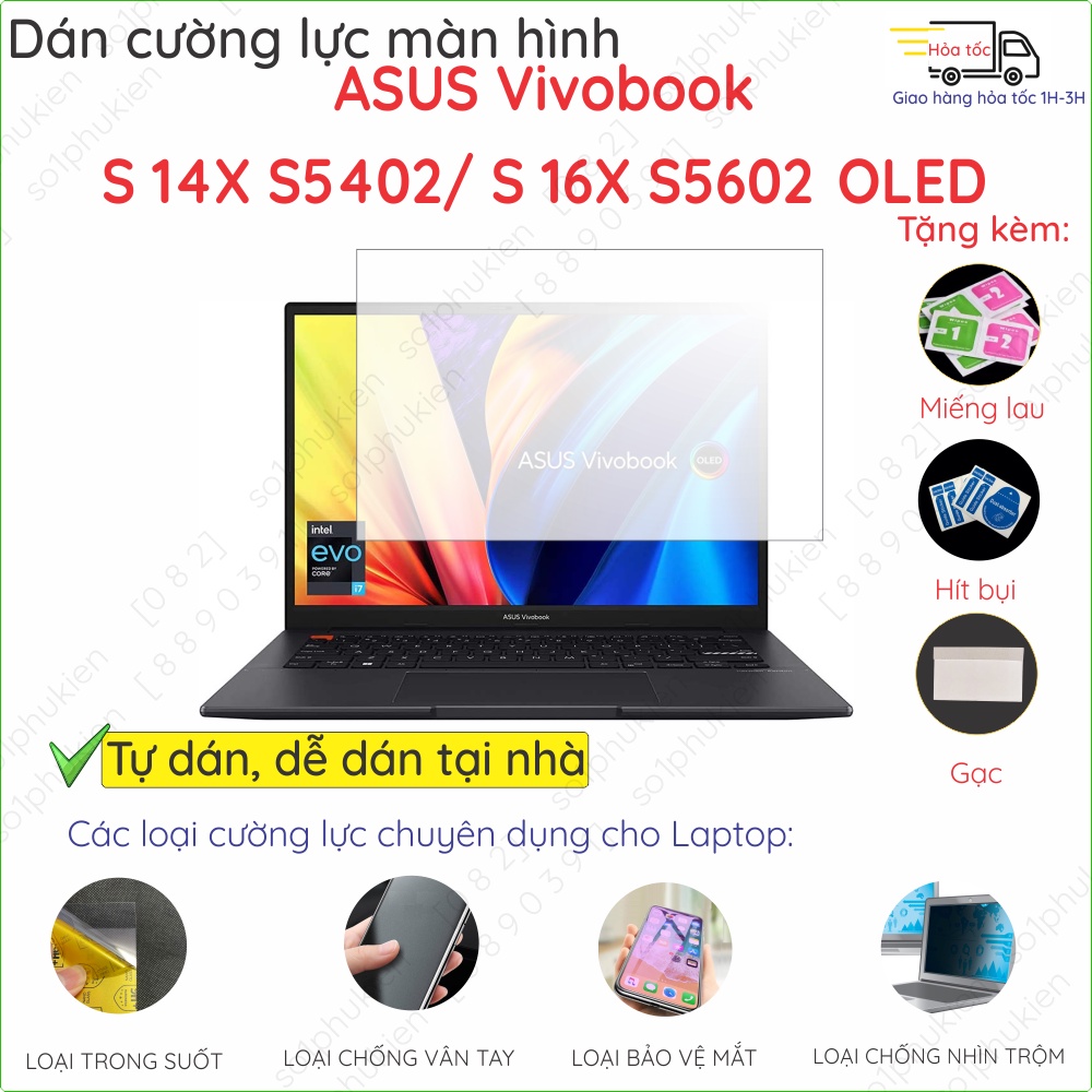 Dán màn hình cường lực ASUS Vivobook S 14X S5402/ 16X S5602 OLED nano dẻo siêu mỏng trong suốt, nhám, chống nhìn trộm
