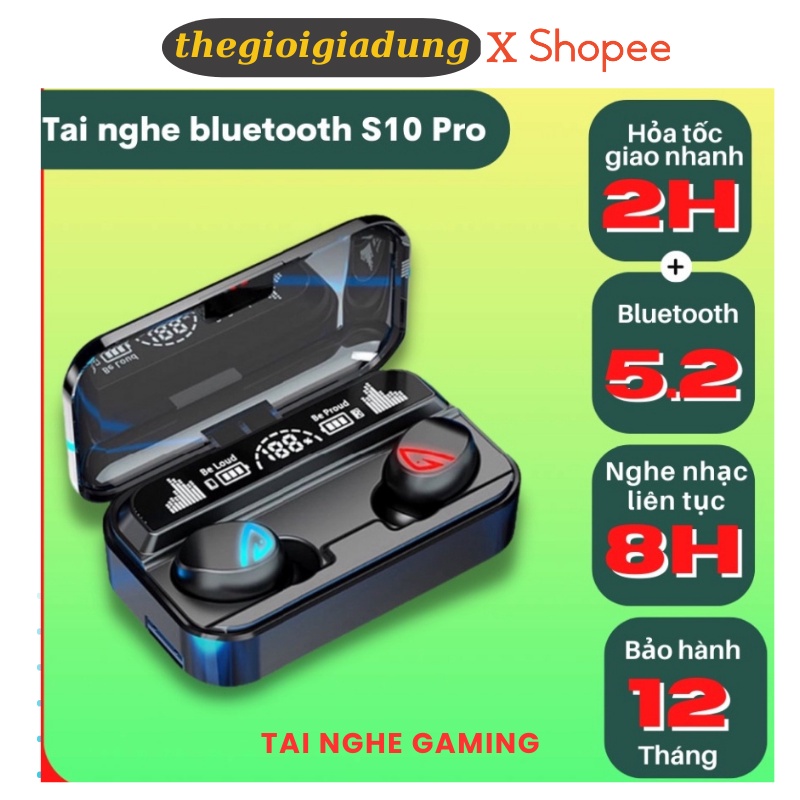 Tai Nghe Bluetooth M10 Phiên Bản Pro Nâng Cấp Pin Trâu 3000mah, Nút Cảm Ứng, Màn Hình Led Gaming, Chống Nước Chống Ồn