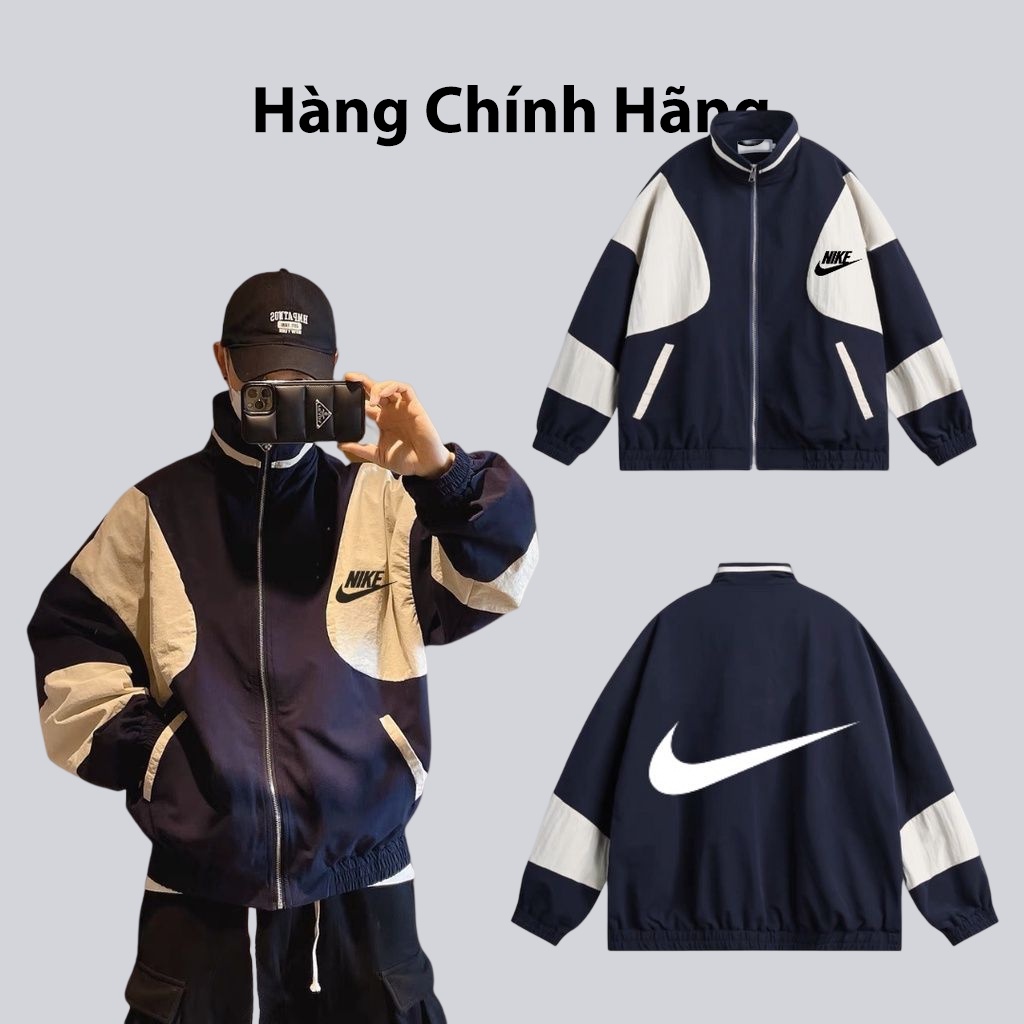 Áo khoác gió Nike chính hãng đôi nam nữ 2 lớp unisex chất liệu dù cao cấp unisex form rộng brand jacket 411
