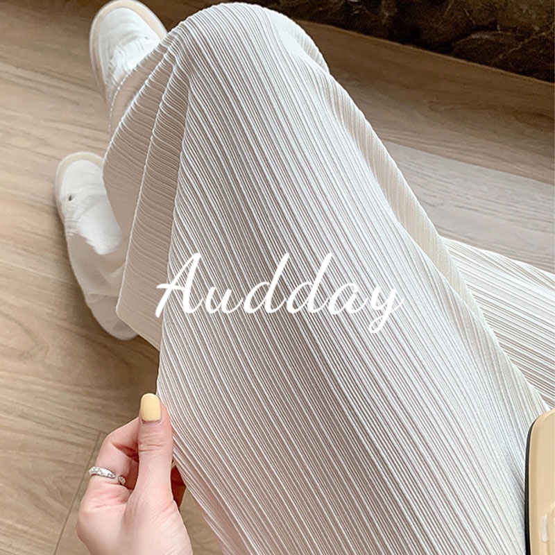Quần Dài Vải Chiffon Lụa Lạnh Mỏng Ống Rộng Lưng Cao Dáng Suông Cá Tính Cho Nữ