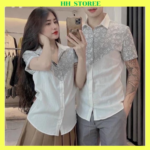 Áo sơ mi nam ngắn tay phối hoạ tiết chữ L_V loang màu cao cấp phong cách trẻ trung sang trọng thời trang