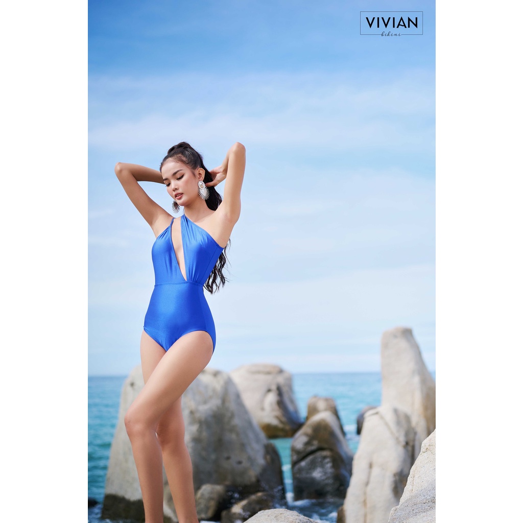 Đồ bơi nữ cao cấp 𝐕𝐈𝐕𝐈𝐀𝐍 dạng Một mảnh áo lệch vai, quai áo kép cách điệu -  màu Xanh Navy - VS184_NV