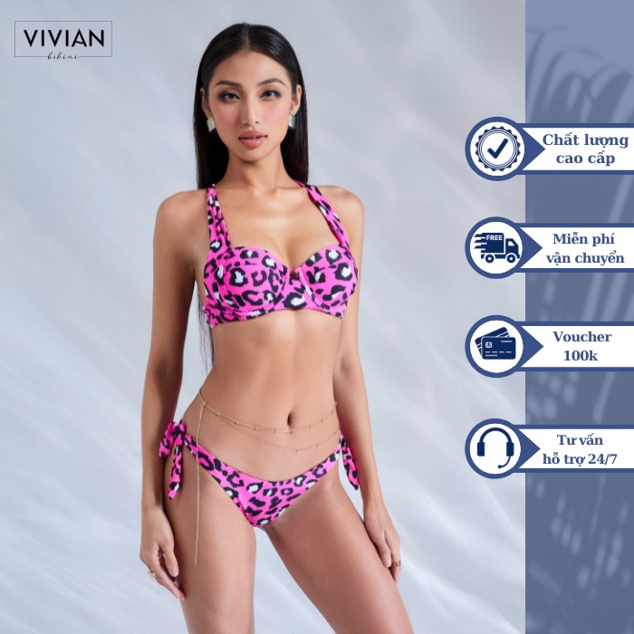 Đồ bơi nữ cao cấp 𝐕𝐈𝐕𝐈𝐀𝐍 dạng hai mảnh lưng thấp áo gọng - Hồng - VS163_PK