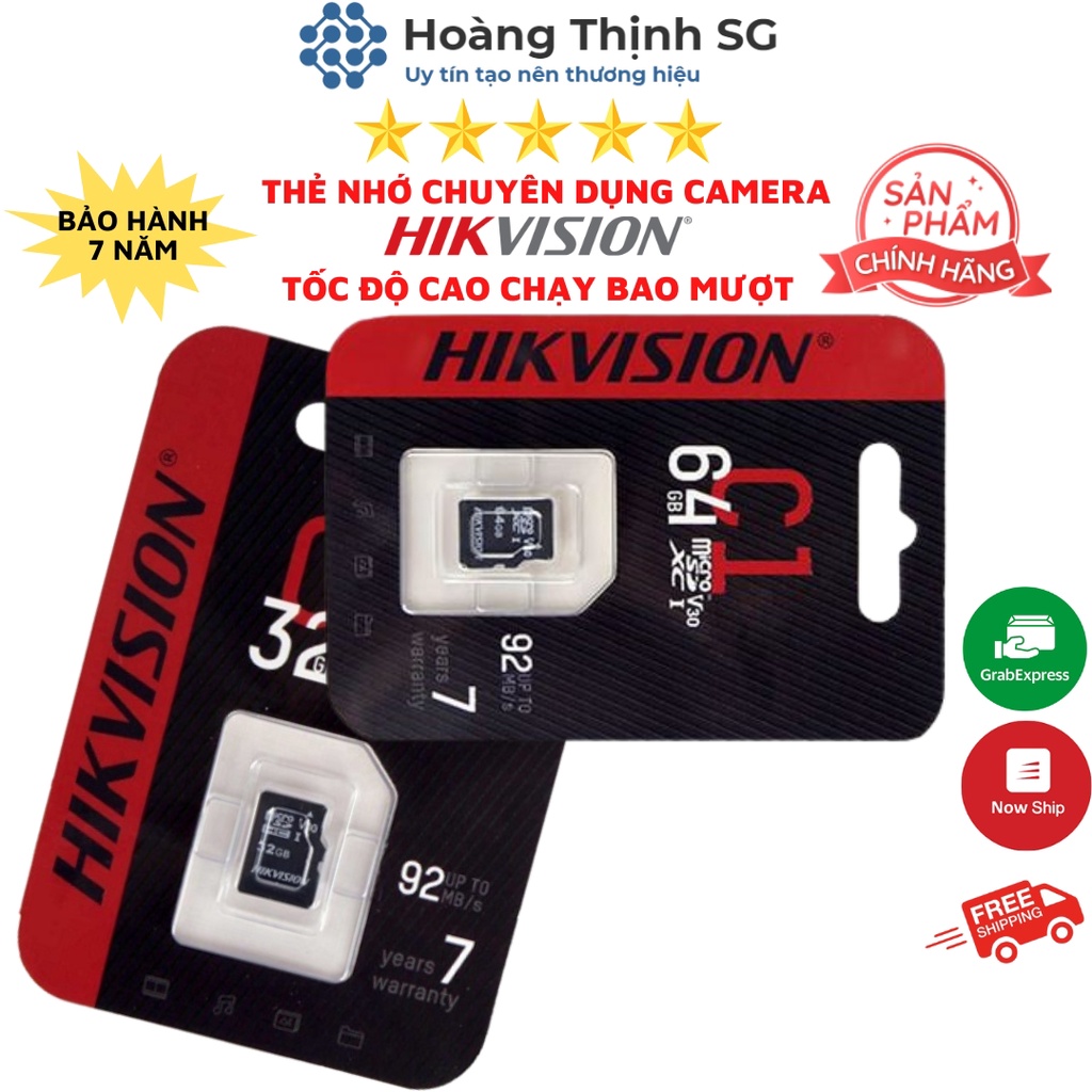 Thẻ nhớ 32GB 64GB microSD Hikvision tốc độ 92MB/S class 10, thẻ nhớ 64GB microSD cho camera - Hàng chính hãng