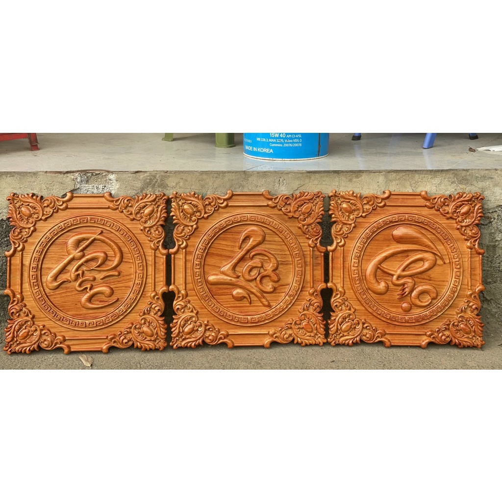 Tranh Chữ Phúc Lộc Thọ gỗ hương nhập vuông 45 dày 3 (cm)