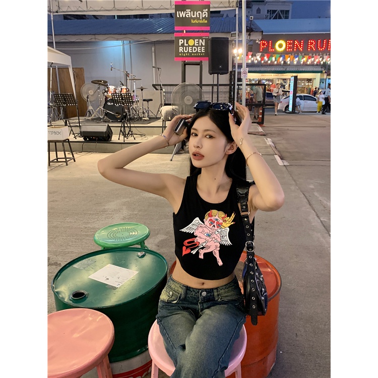 QKOOLE  Áo Croptop Sát Nách Dáng Rộng Thời Trang Đi Biển Mùa Hè Cho Nữ