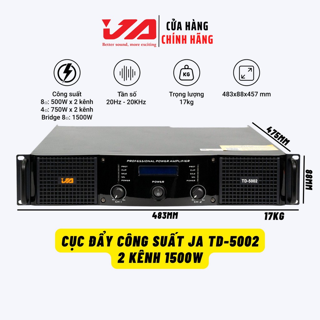 Cục Đẩy Công Suất JA TD-5002 2 Kênh 1500W Chính Hãng, Nguồn Xuyến, Chuyên Karaoke Gia Đình, Tặng 10M Dây Loa-JA Audio