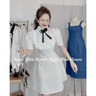 [ one size dưới 54kg tùy chiều cao] váy đầm nữ đầm nữ trắng tiểu thư viền bèo ngực siêu xinh