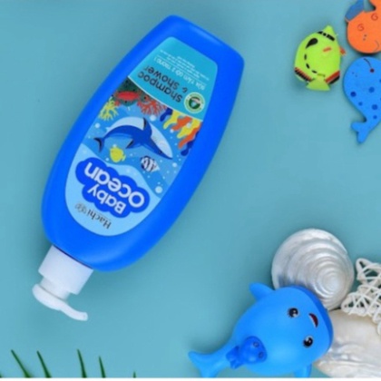 Sữa tắm gội 2 trong 1 Hachi baby ocean Shampoo ngăn ngừa vi khuẩn rôm sảy an toàn cho da và tóc không cay mắt -Chai Xanh