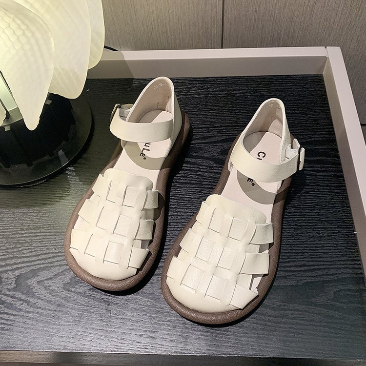 Sandal Da PU Đế Bằng Thời Trang Mùa Hè 2023 Phong Cách Roman