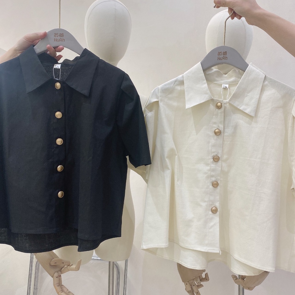 ÁO SƠ MI THÔ NỮ CROPTOP doubleh.clo - Áo sơ mi thô trơn linene dáng lửng croptop ulzzang tiểu thư Hàn Quốc
