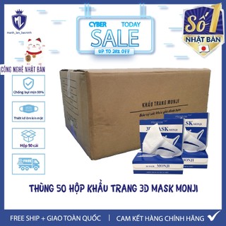 Thùng Khẩu Trang 3D Mask Monji Kháng Khuẩn - Công Nghệ Dập Nhật Bản - Chính Hãng Công Ty Trung Hiếu