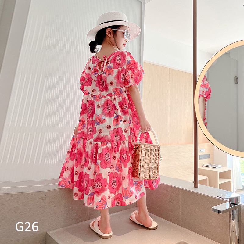 Váy maxi họa tiết hoa hồng cho bé giá 9-36kg nhí nhỡ đại G26