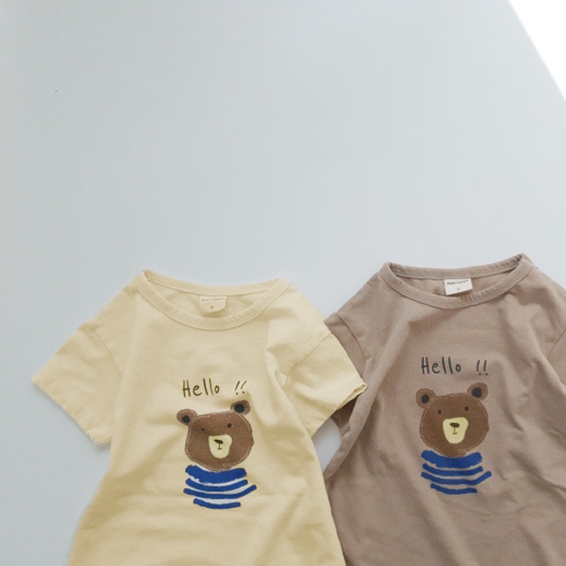 Bộ body gấu Hello kèm mũ tai gấu  siêu dễ thương cho bé trai bé gái Hokiha Kid chất cotton mềm mại size 3-10kg TE301