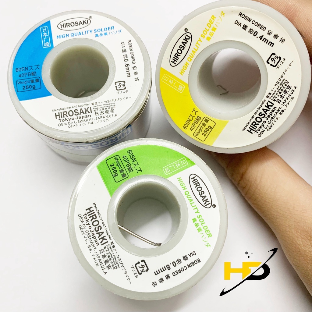 Thiếc Hàn Dây HIROSAKI Nhật Bản Sn60/40 250G Các Loại 0.4mm 0.6mm 0.8mm Siêu Bóng