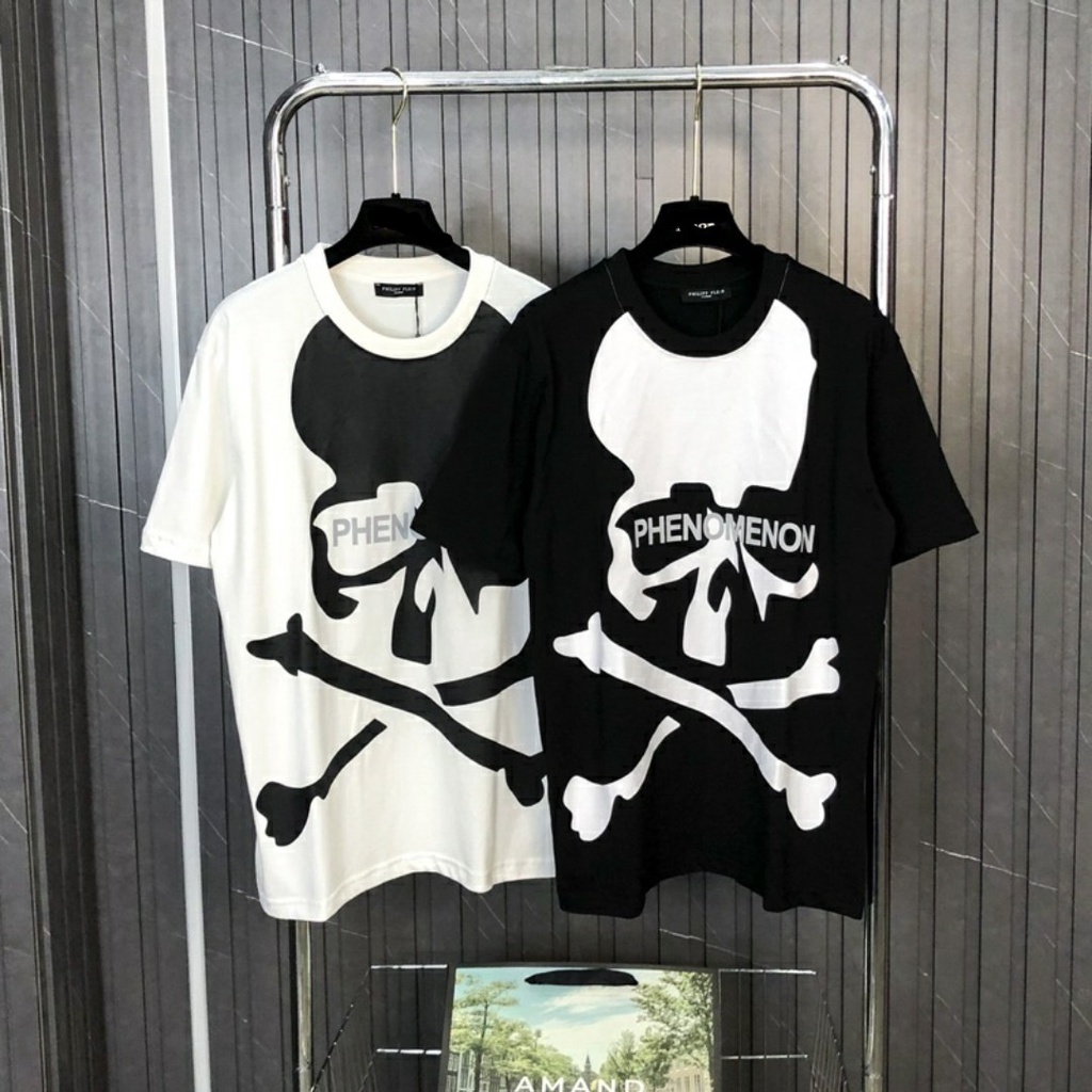 Áo phông nam nữ tay lỡ in hình đầu lâu xương X hai màu đen tráng 3D nổi bật trẻ trung cá tính