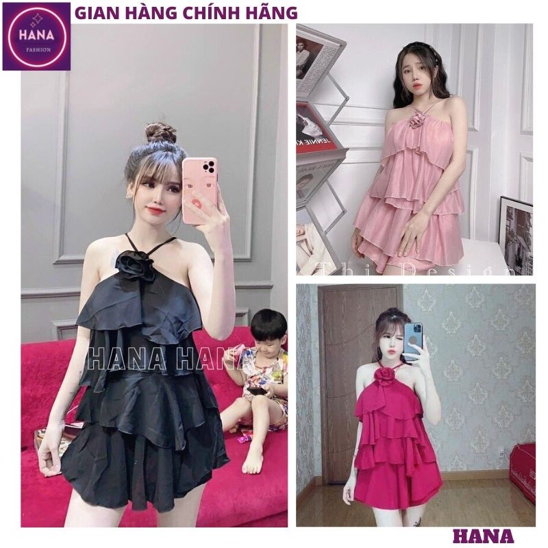 Set Bộ Áo Voan Cổ Yếm Đính Hoa Bèo Tầng Phối Chân Váy Thời Trang Cực Xinh, Áo Voan Kèm Chân Váy Bèo Tầng Điệu Đà - HANA