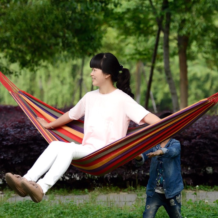 Võng camping đa sắc vải canvas kích thước 190 x 80cm tặng kèm dây và túi đựng