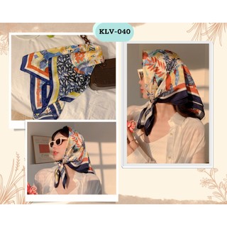 Khăn bandana lụa vuông 70x70 họa tiết mùa hè viền xanh KLV 040 Lalisa Store