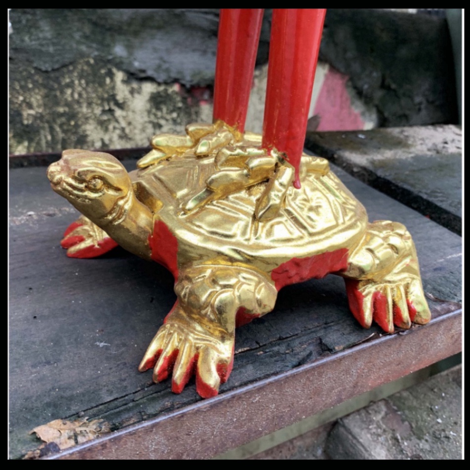 Cặp hạc bàn thờ gia tiên mào gia tiên gỗ mít sơn son cao 61cm