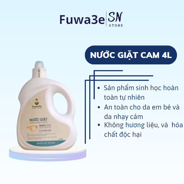 Nước giặt Fuwa3e 4000ml hữu cơ organic từ Enzyme sinh học an toàn cho bé, nước giặt sinh học không hương liệu