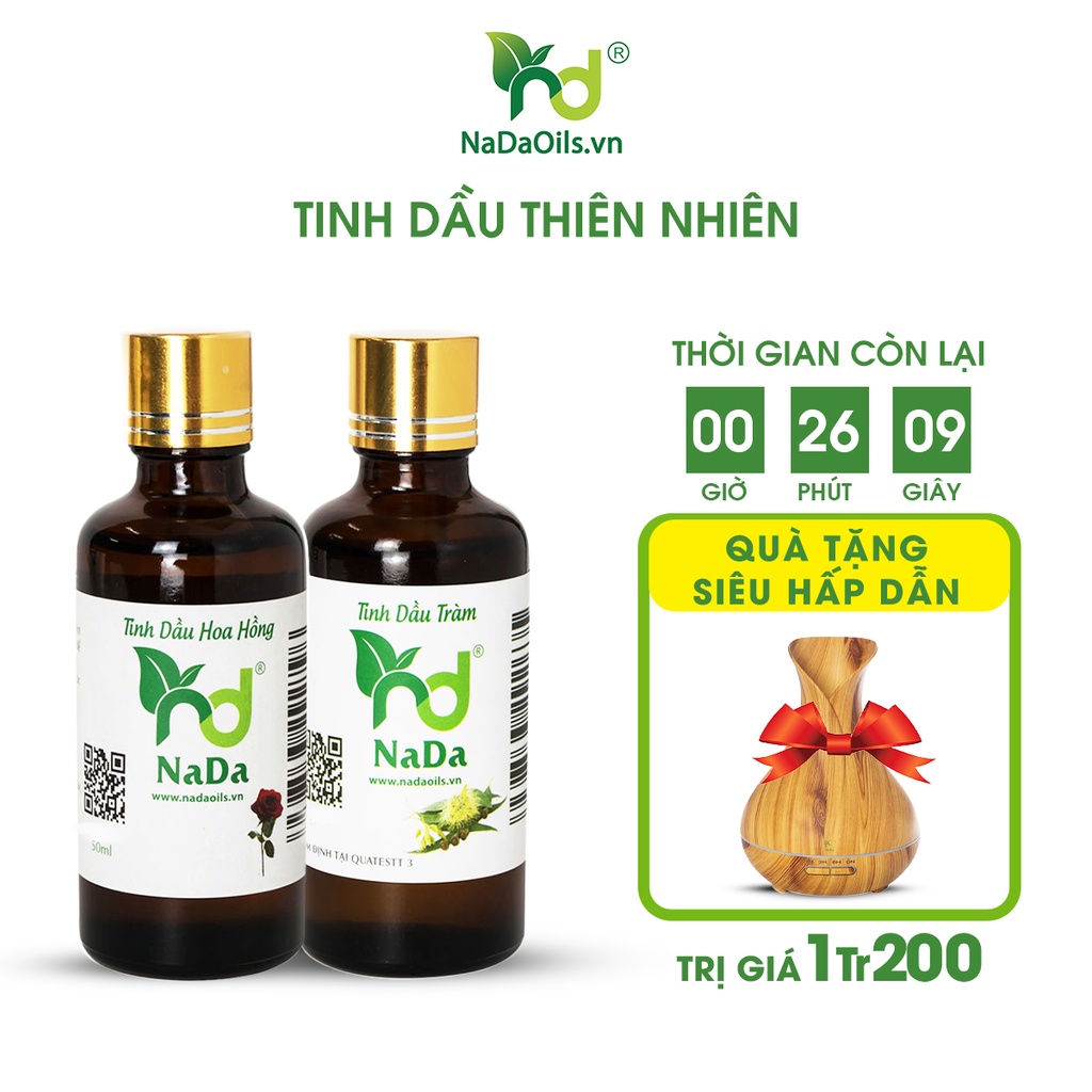 Combo 2 chai tinh dầu Tràm - Hoa Hồng thơm phòng NaDa Oils 100ml - Giúp Thư Giãn, Ngủ Ngon, S.á.t k.h.u.ẩ.n