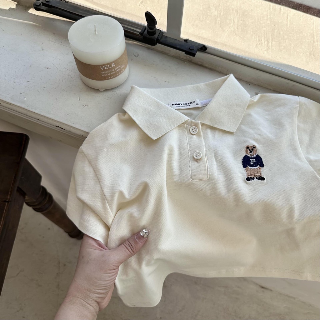 Áo polo cho bé trai BAE KIDS, áo cộc tay bé trai 11kg đến 34kg ngực thêu họa tiết