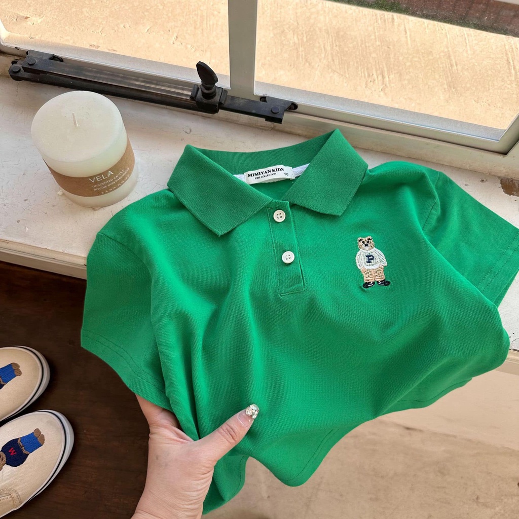 Áo polo cho bé trai BAE KIDS, áo cộc tay bé trai 11kg đến 34kg ngực thêu họa tiết